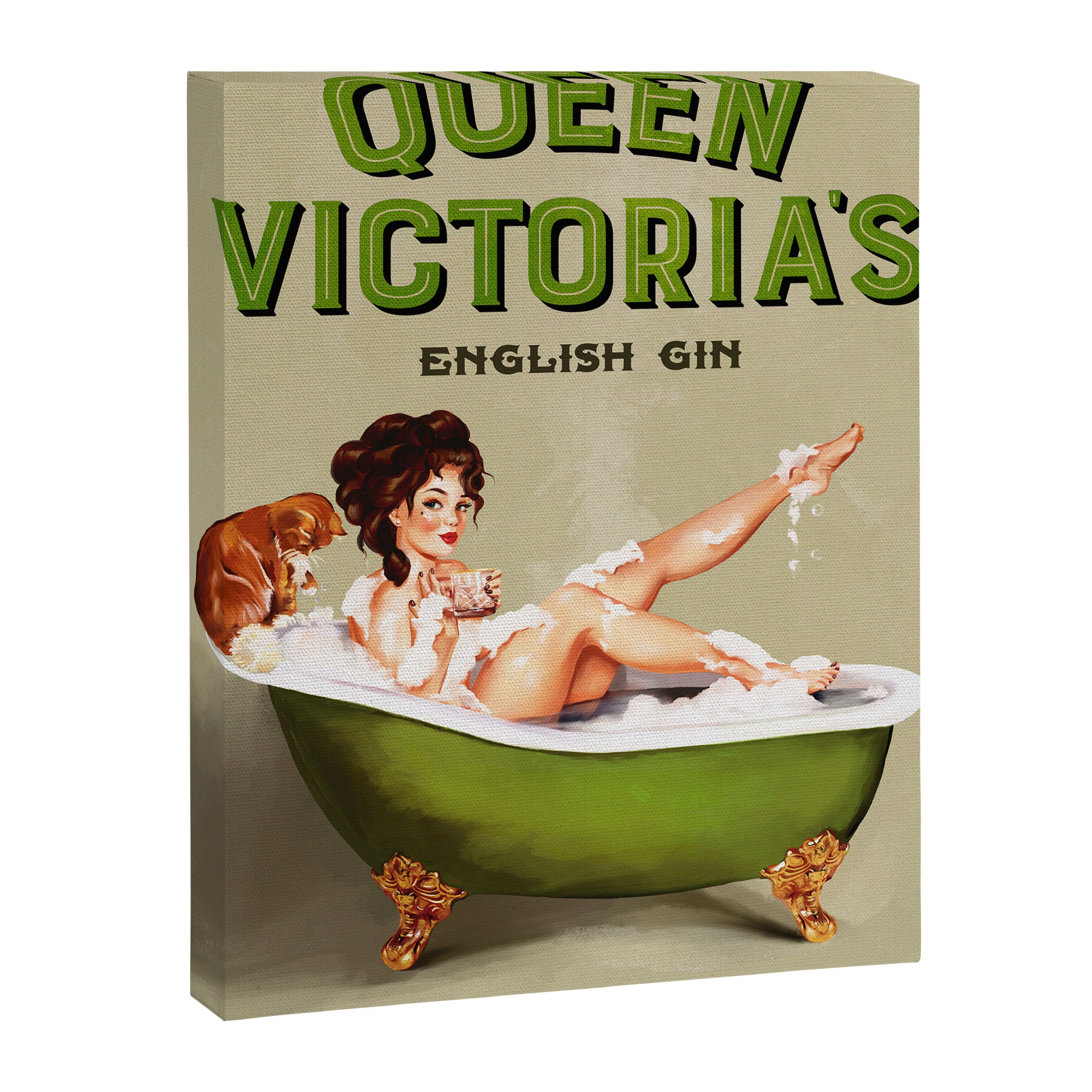 "Queen Victoria's English Gin" Cool Vintage Pinup Girl Alcohol Ad Wall Art Canvas Print Gallery Image 6