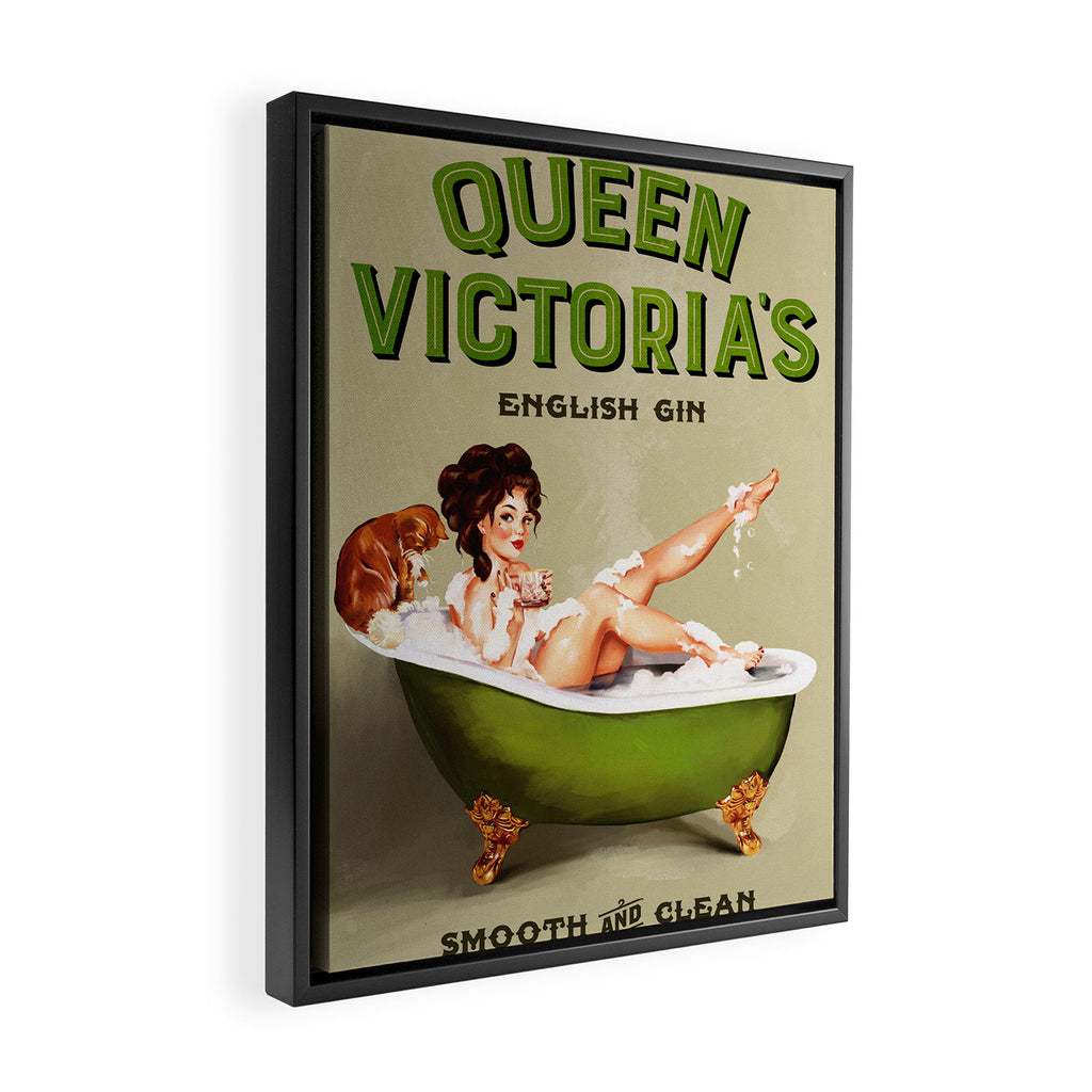 "Queen Victoria's English Gin" Cool Vintage Pinup Girl Alcohol Ad Wall Art Framed Canvas Print Gallery Image 2