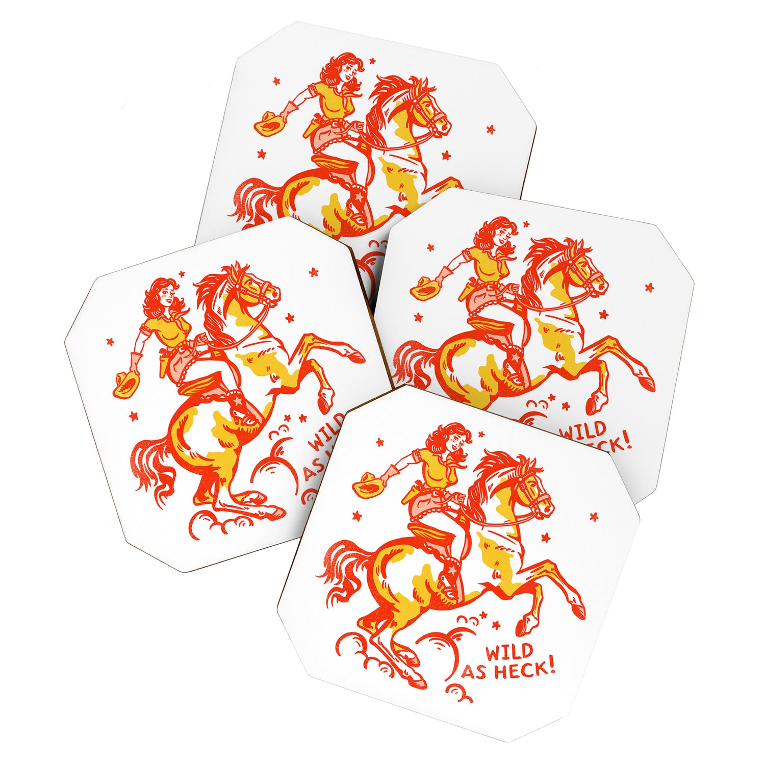 Retro Cowgirl Horse Riding Art. Vintage Western Decor Coaster Gallery Image 1