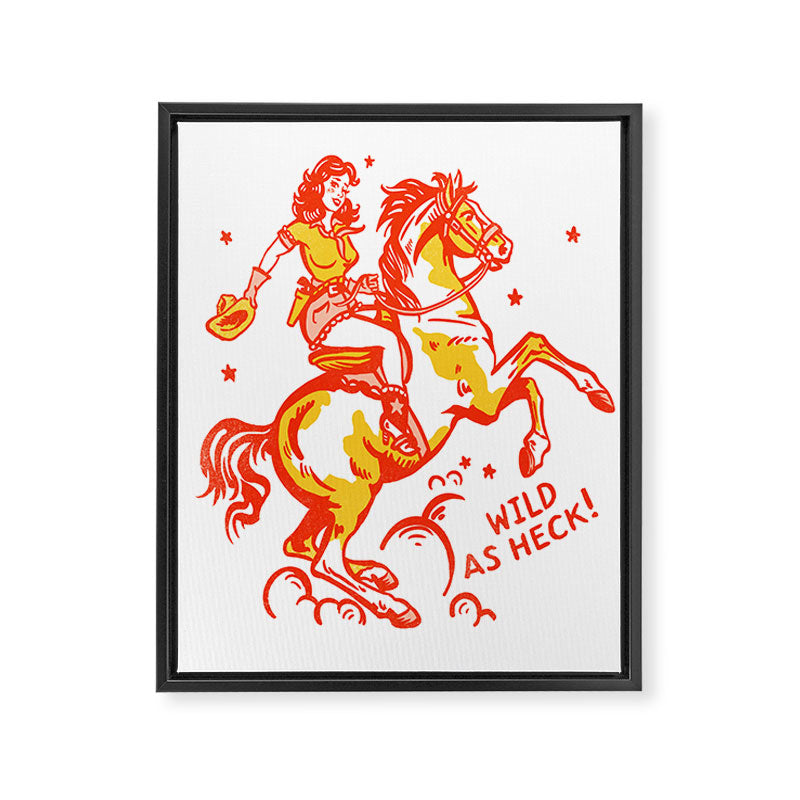 Retro Cowgirl Horse Riding Art. Vintage Western Decor Framed Canvas Print Gallery Image 8
