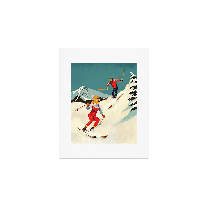 Retro Skiing Couple Art Print Gallery Image 1