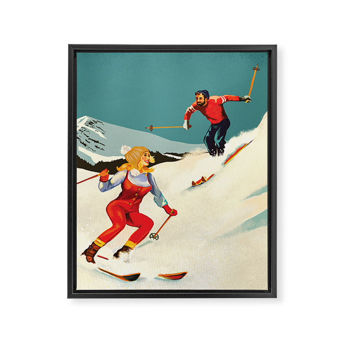 Retro Skiing Couple Framed Canvas Print Gallery Image 1