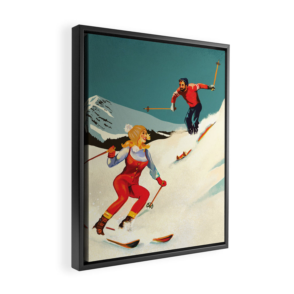 Retro Skiing Couple Framed Canvas Print Gallery Image 2