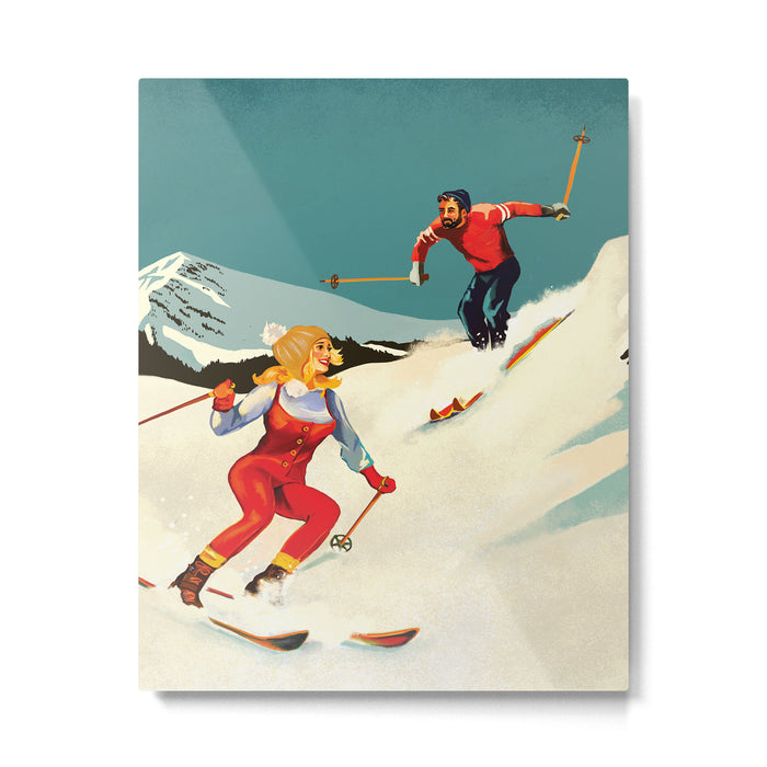 Retro Skiing Couple Metal Print Gallery Image 1