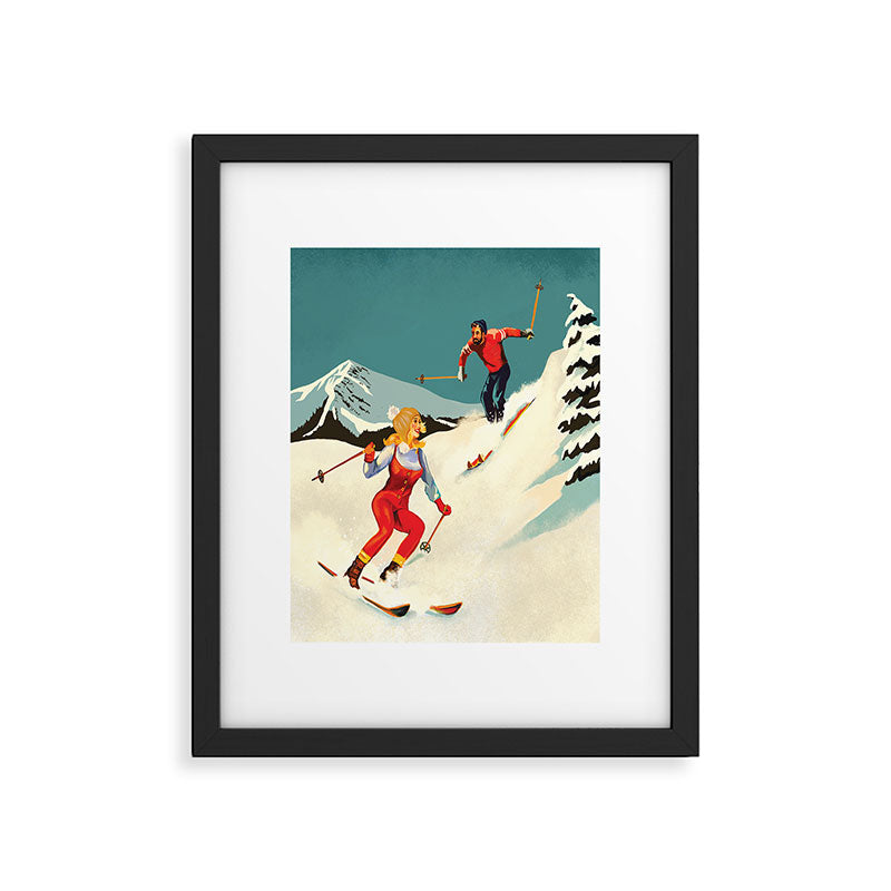 Retro Skiing Couple Framed Art Print Gallery Image 1