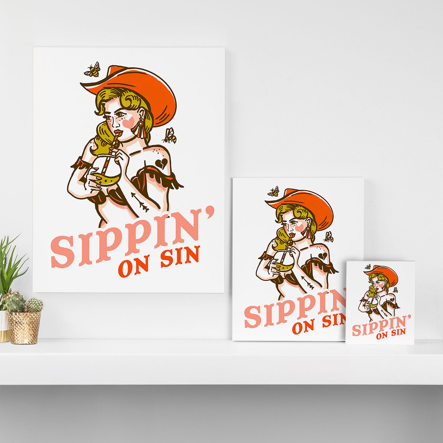 Sippin' On Sin Retro Cowgirl Canvas Print Gallery Image 3