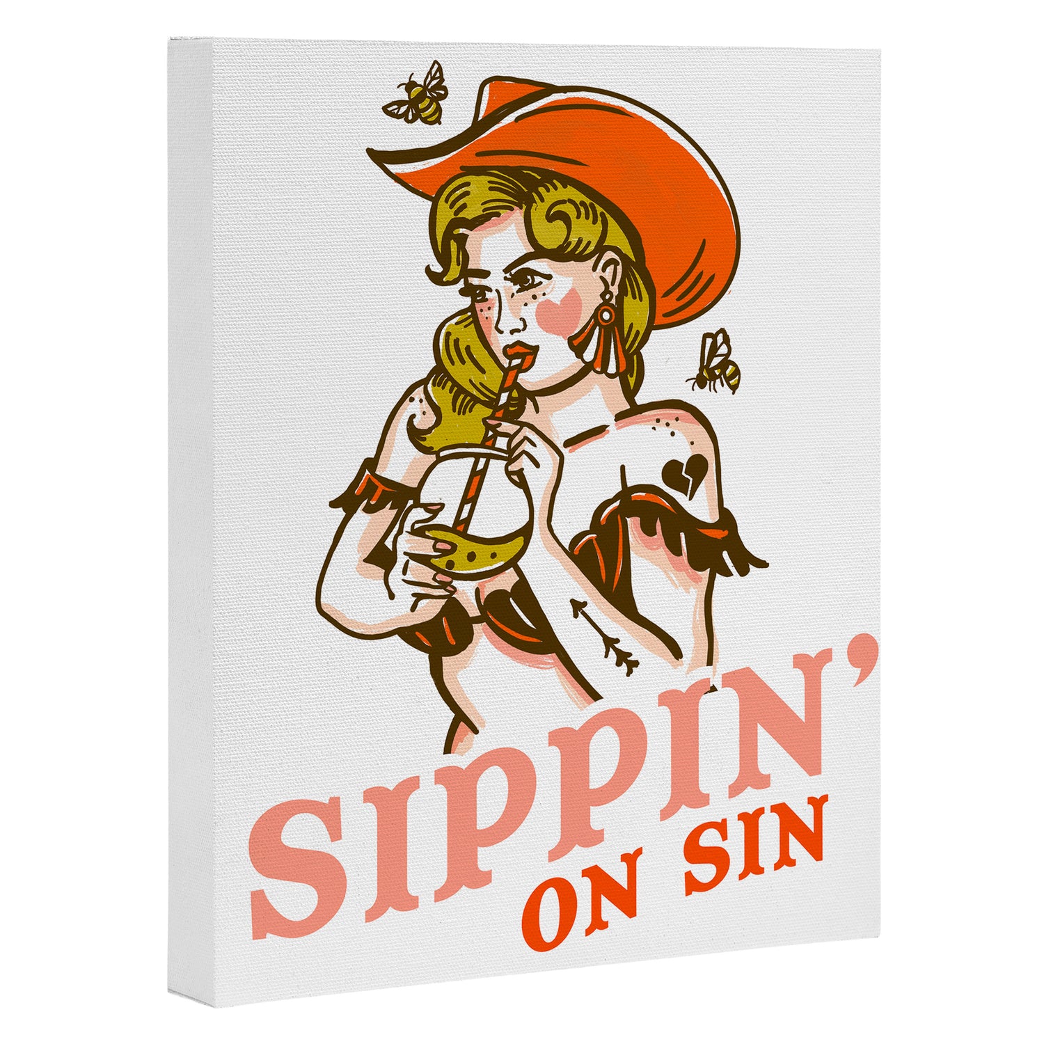 Sippin' On Sin Retro Cowgirl Canvas Print Gallery Image 3