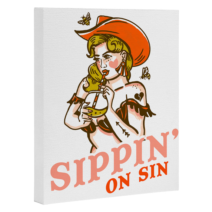 Sippin' On Sin Retro Cowgirl Canvas Print Gallery Image 1