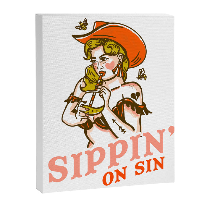 Sippin' On Sin Retro Cowgirl Canvas Print Gallery Image 1