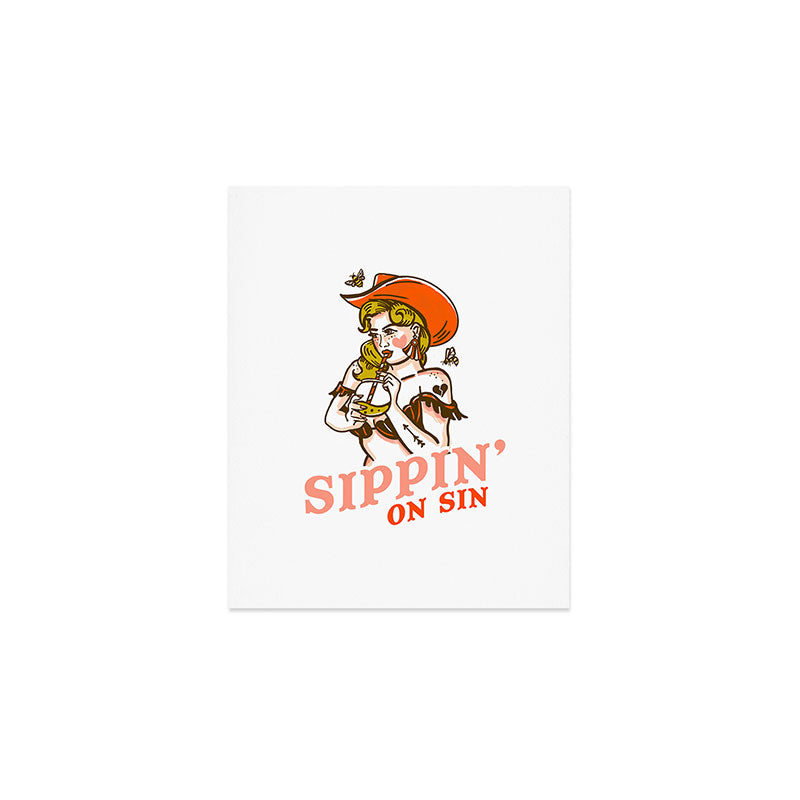 Sippin' On Sin Retro Cowgirl Art Print Gallery Image 1