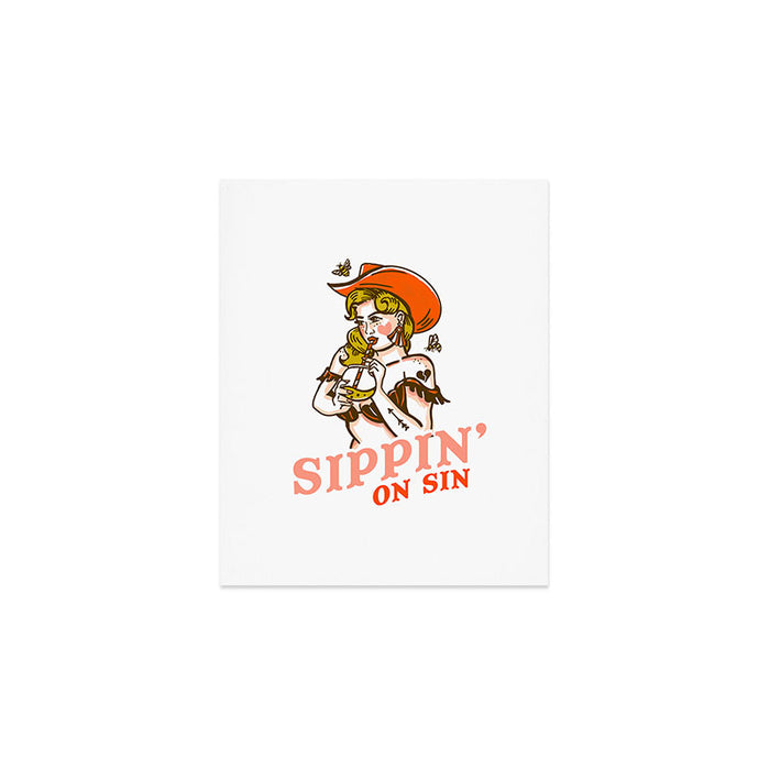 Sippin' On Sin Retro Cowgirl Art Print Gallery Image 1