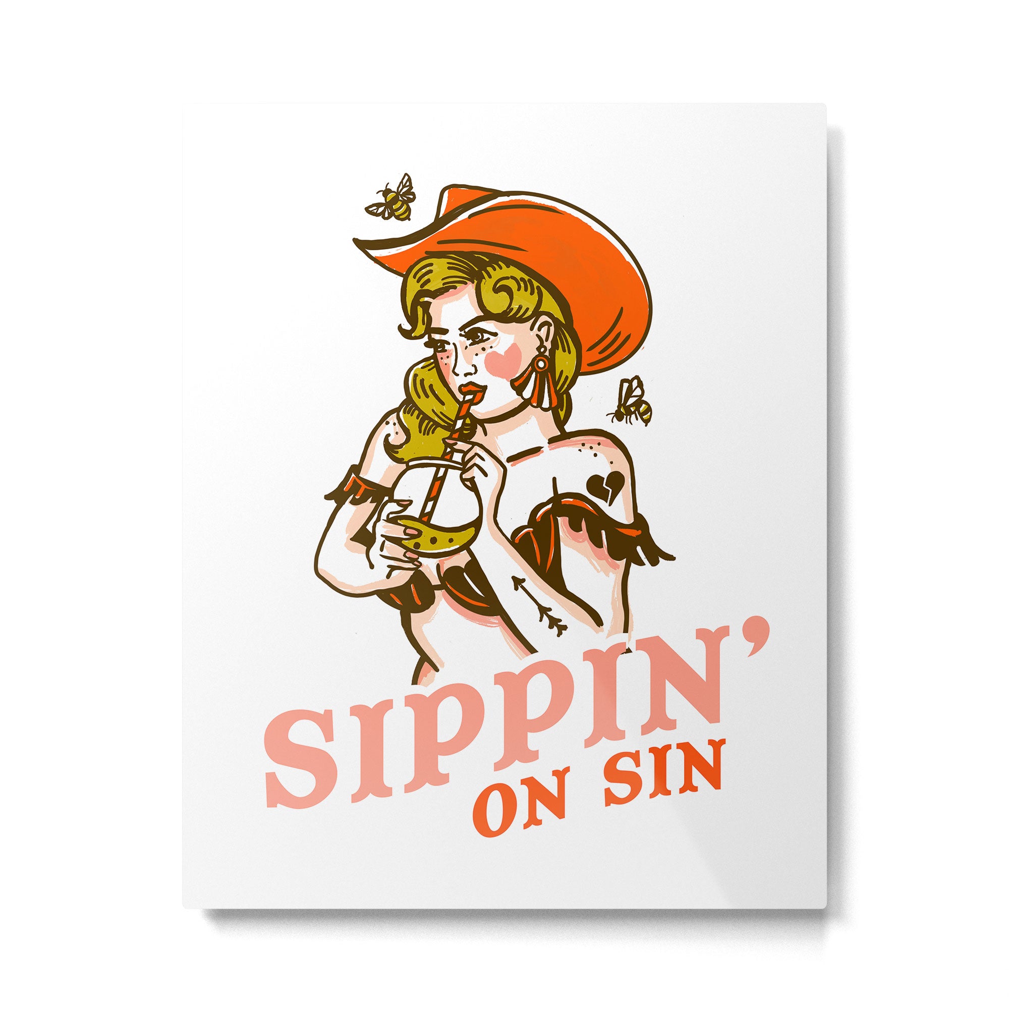 Sippin' On Sin Retro Cowgirl Metal Print Gallery Image 4