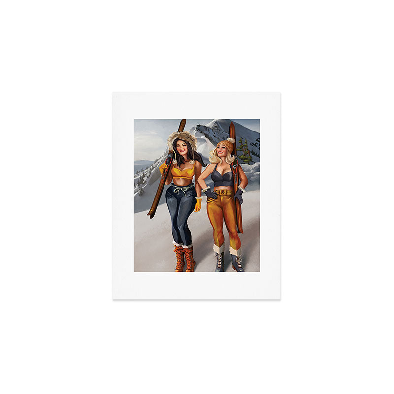 "Ski Bunnies" Cool Retro Winter Pinup Girl Art Art Print Gallery Image 1