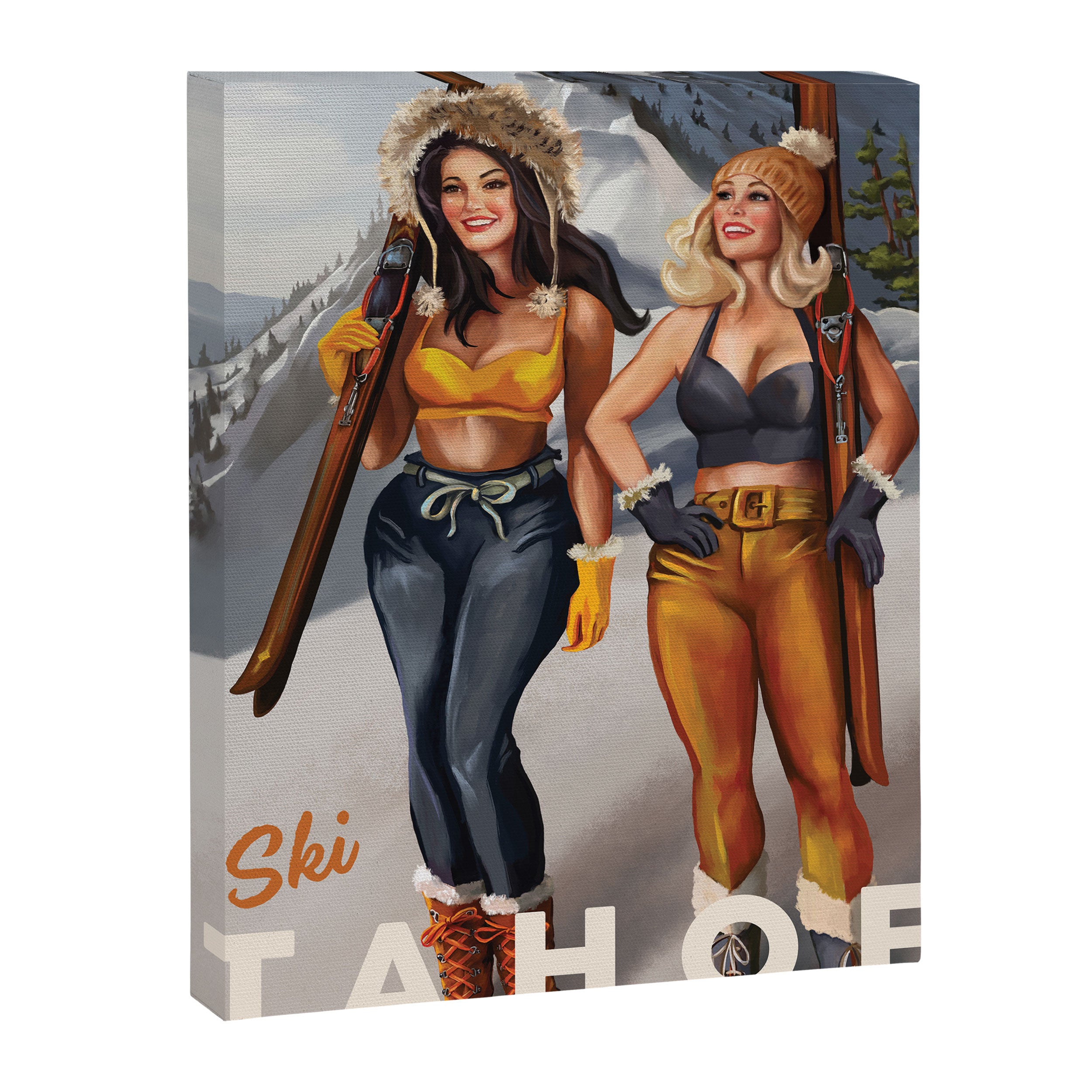 "Ski Tahoe" Cute Pinup Girls Skiing Wall Art Canvas Print Gallery Image 6