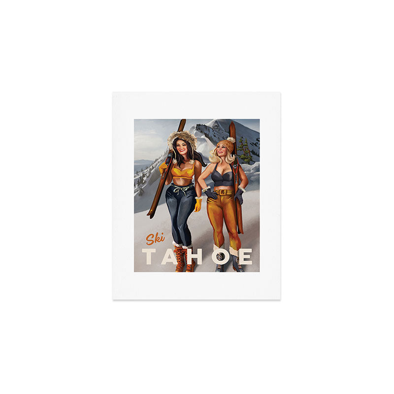 "Ski Tahoe" Cute Pinup Girls Skiing Wall Art Art Print Gallery Image 1