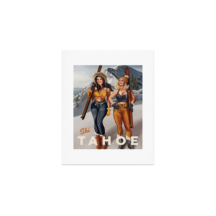 "Ski Tahoe" Cute Pinup Girls Skiing Wall Art Art Print Gallery Image 1