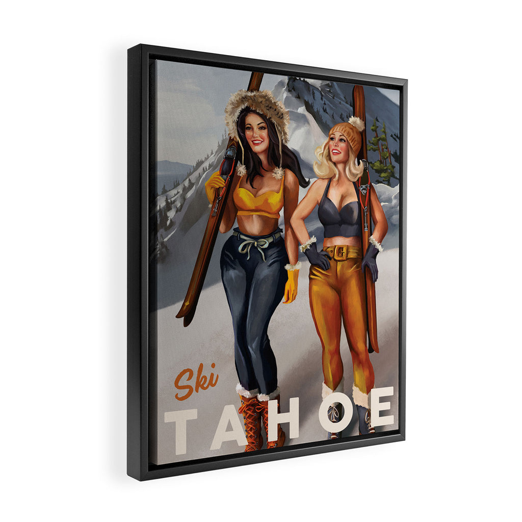"Ski Tahoe" Cute Pinup Girls Skiing Wall Art Framed Canvas Print Gallery Image 2