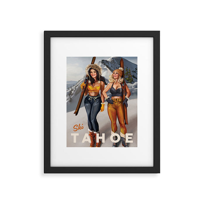 "Ski Tahoe" Cute Pinup Girls Skiing Wall Art Framed Art Print Gallery Image 1