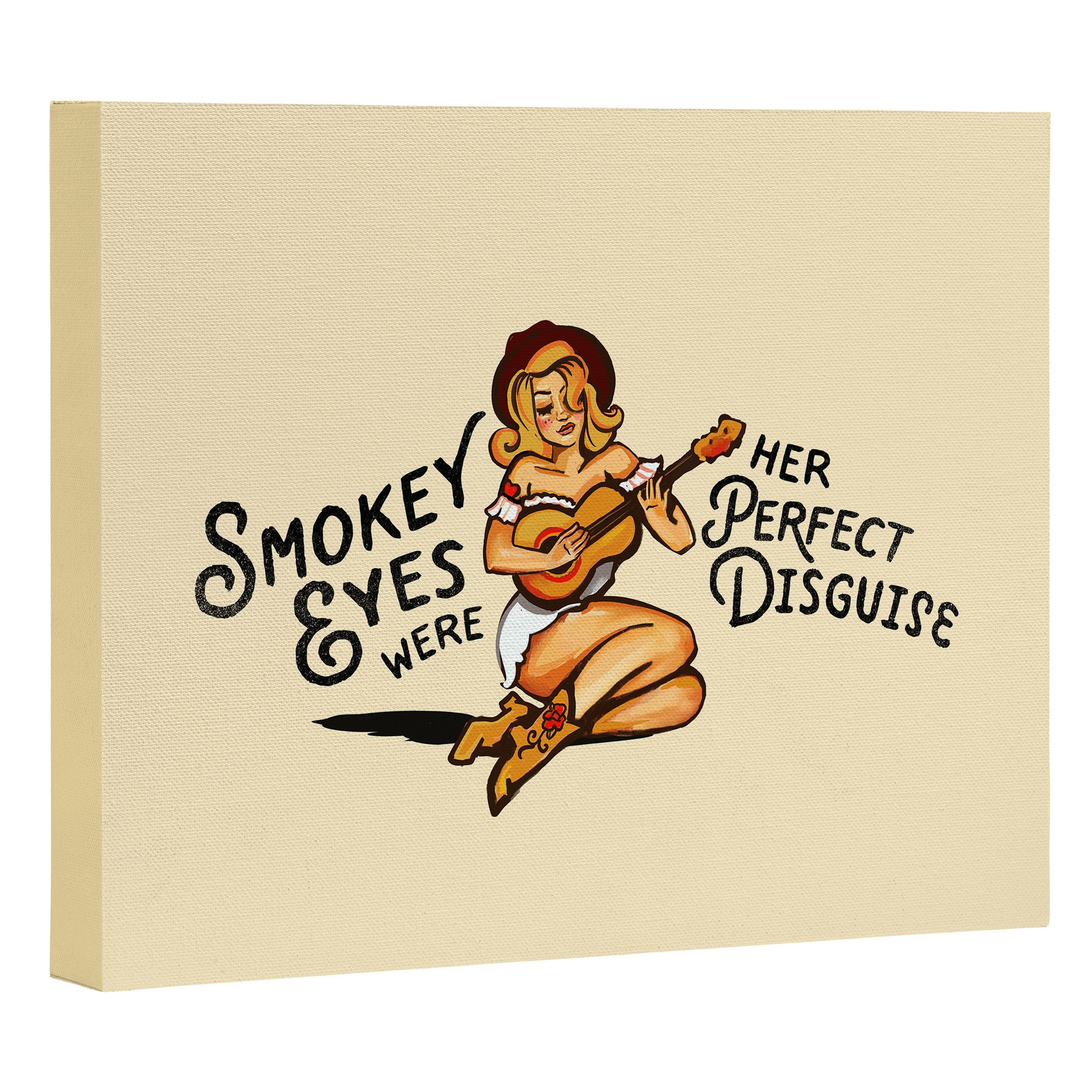 Smokey Eyes Were Her Perfect Disguise Guitar Pinup Girl Canvas Print Gallery Image 3