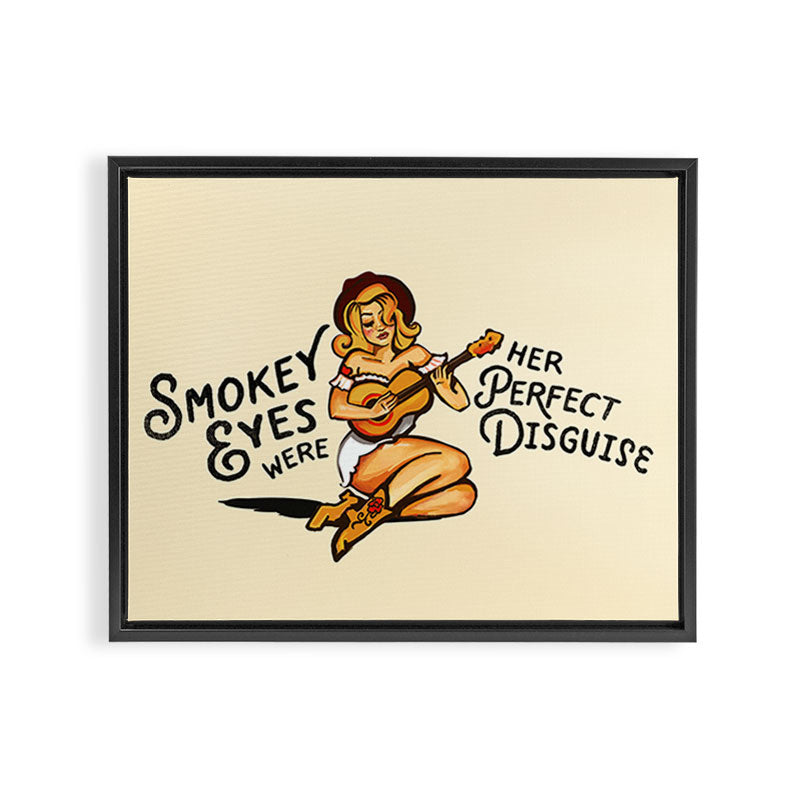 Smokey Eyes Were Her Perfect Disguise Guitar Pinup Girl Framed Canvas Print Gallery Image 6
