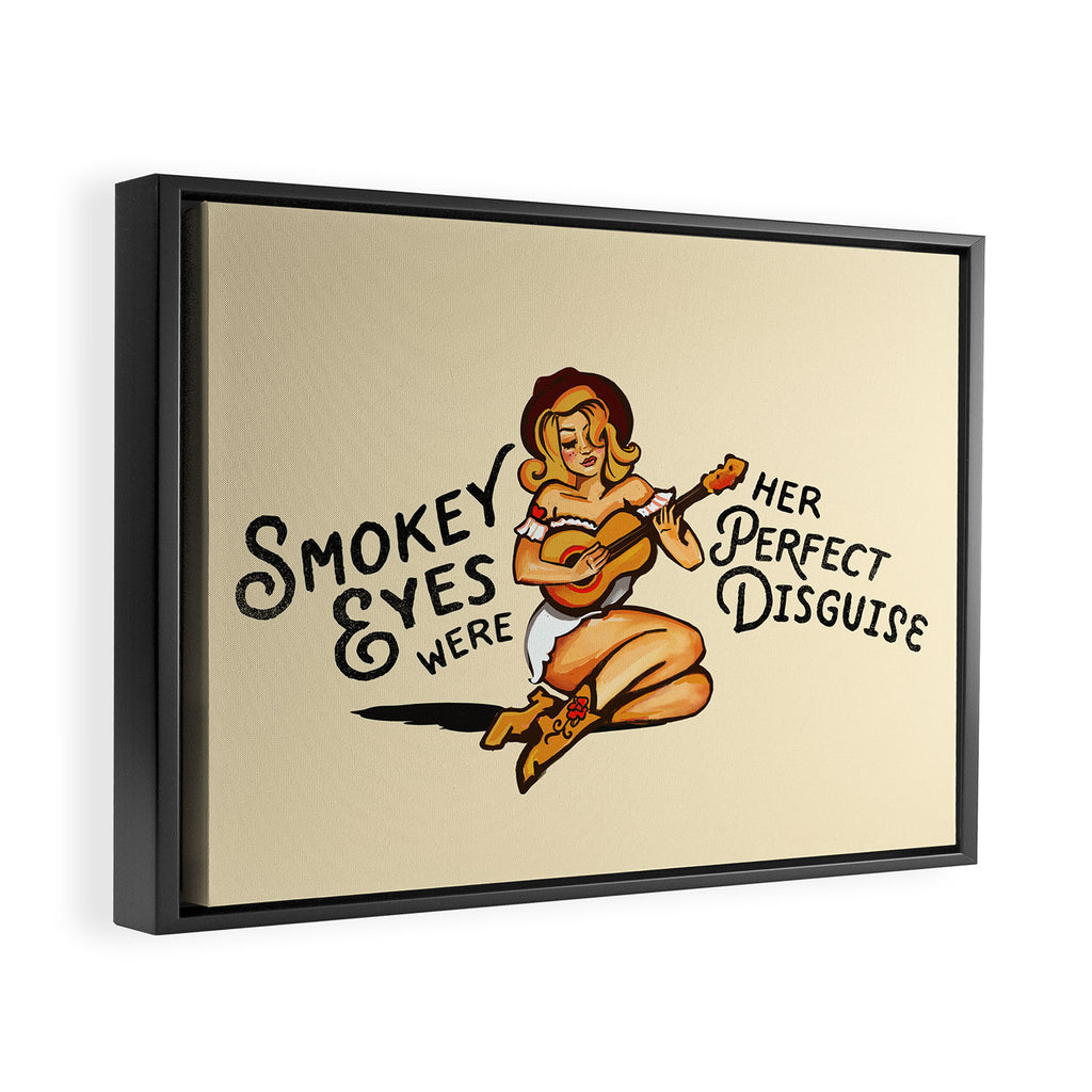 Smokey Eyes Were Her Perfect Disguise Guitar Pinup Girl Framed Canvas Print Gallery Image 2