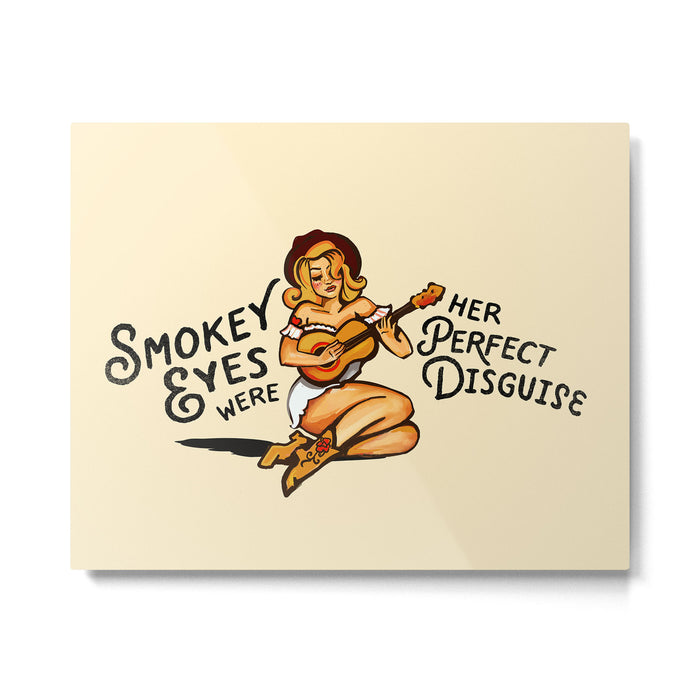 Smokey Eyes Were Her Perfect Disguise Guitar Pinup Girl Metal Print Gallery Image 1