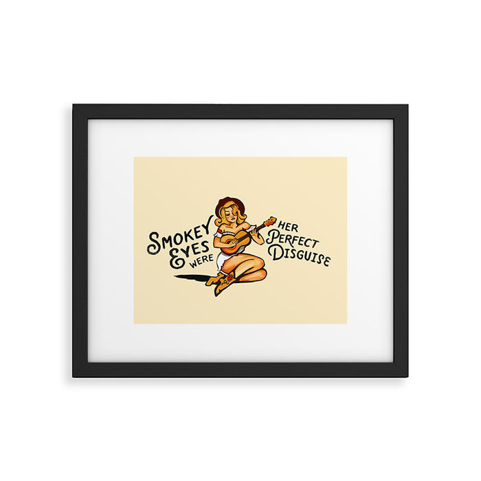 Smokey Eyes Were Her Perfect Disguise Guitar Pinup Girl Framed Art Print Gallery Image 1