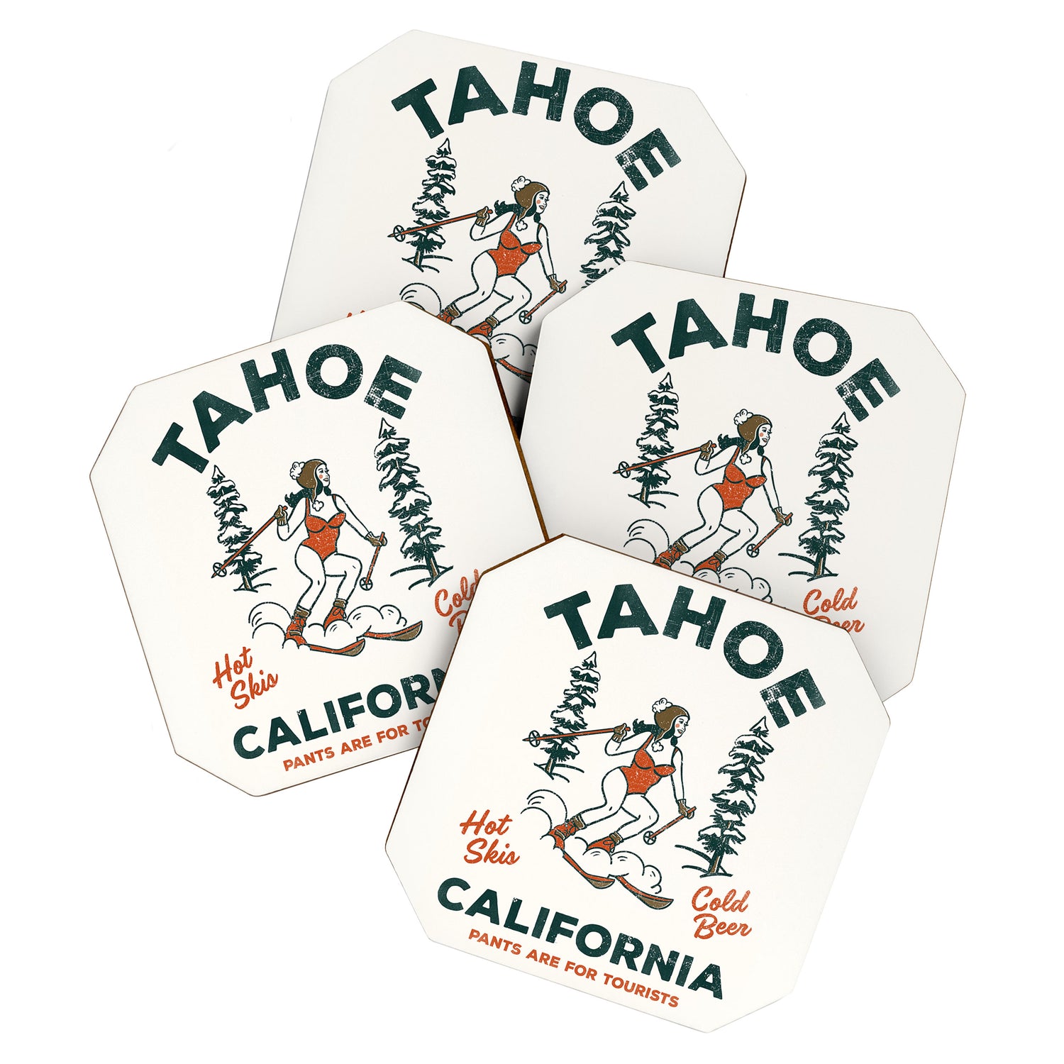 Tahoe, California - Pants Are For Tourists. Funny Ski & Beer Art Coaster Gallery Image 1