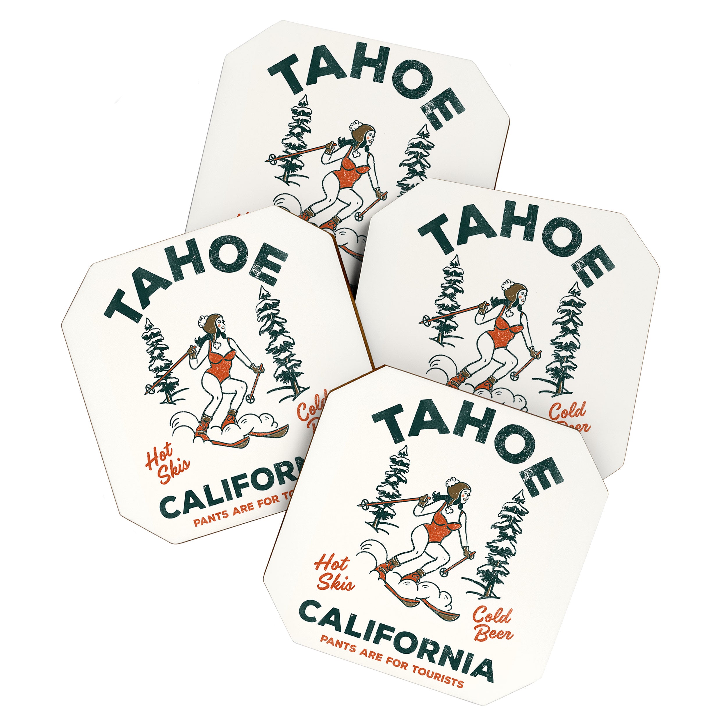 Tahoe, California - Pants Are For Tourists. Funny Ski & Beer Art Coaster Gallery Image 1