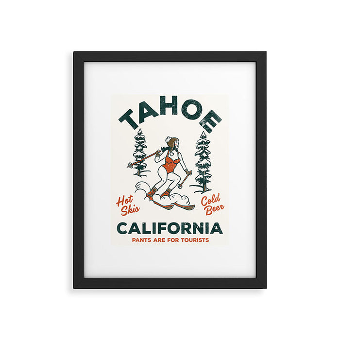 Tahoe, California - Pants Are For Tourists. Funny Ski & Beer Art Framed Art Print Gallery Image 1