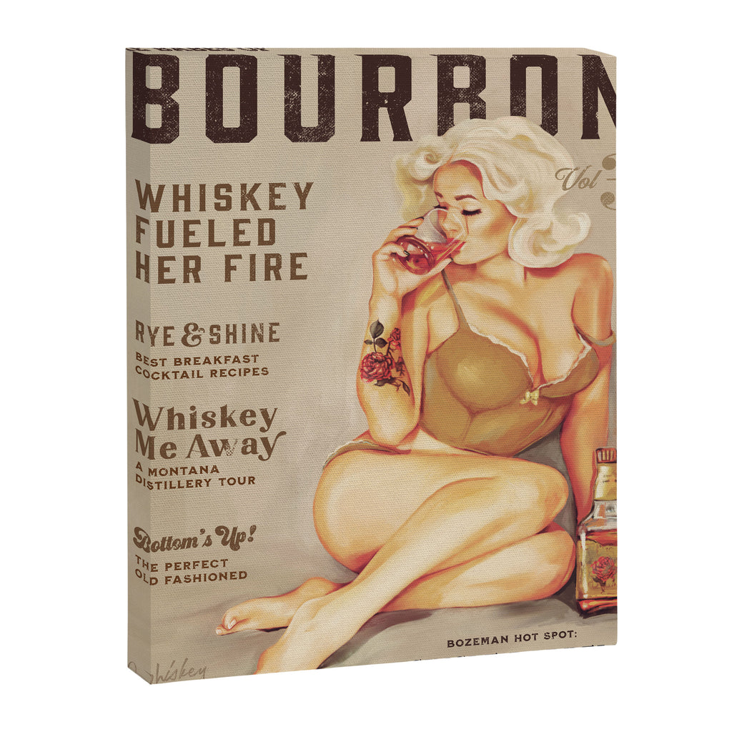 "The Babes Of Bourbon" Cute Vintage Blonde Pinup Girl In Lingerie Drinking Whiskey Canvas Print Gallery Image 3