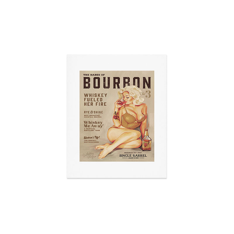 "The Babes Of Bourbon" Cute Vintage Blonde Pinup Girl In Lingerie Drinking Whiskey Art Print Gallery Image 1