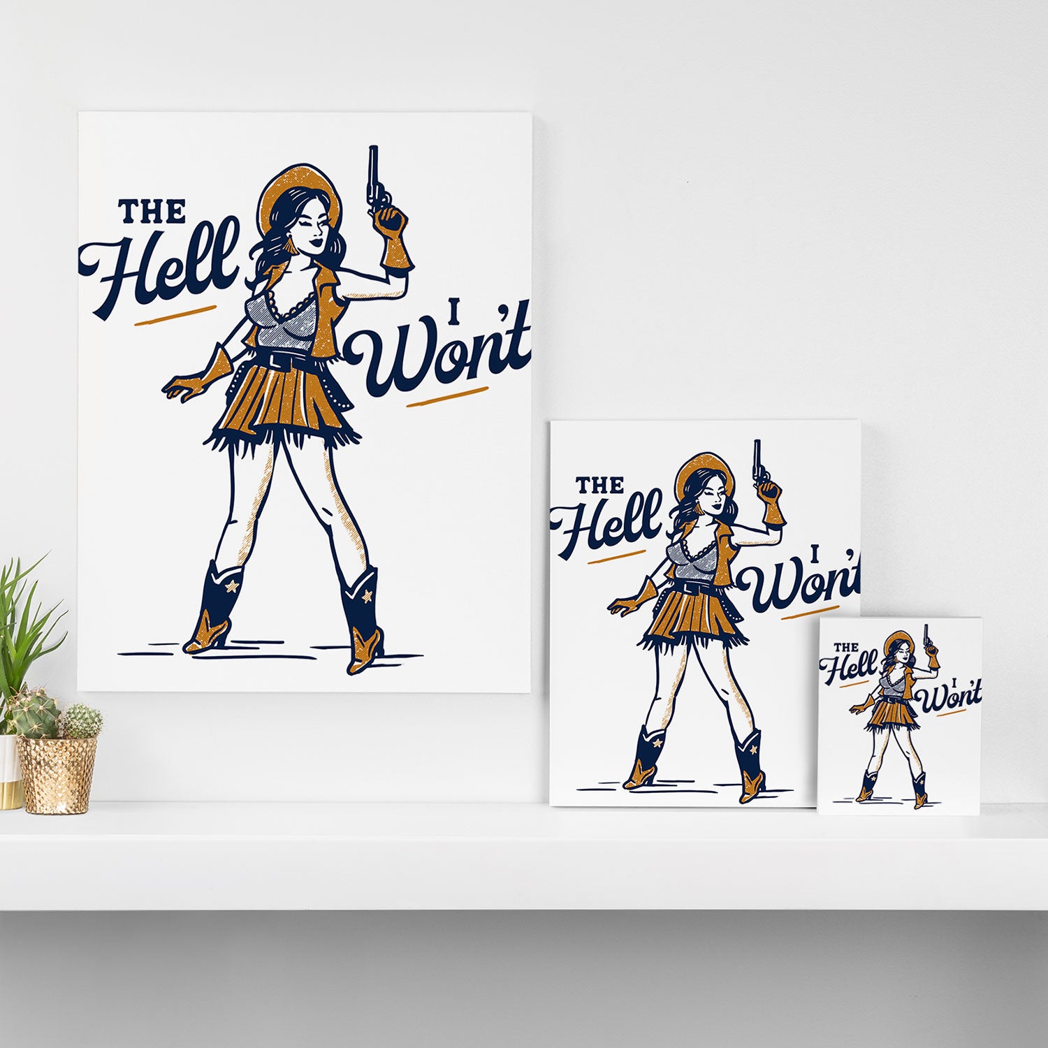 The Hell I Won't: Retro Cowgirl V.2 Canvas Print Gallery Image 3