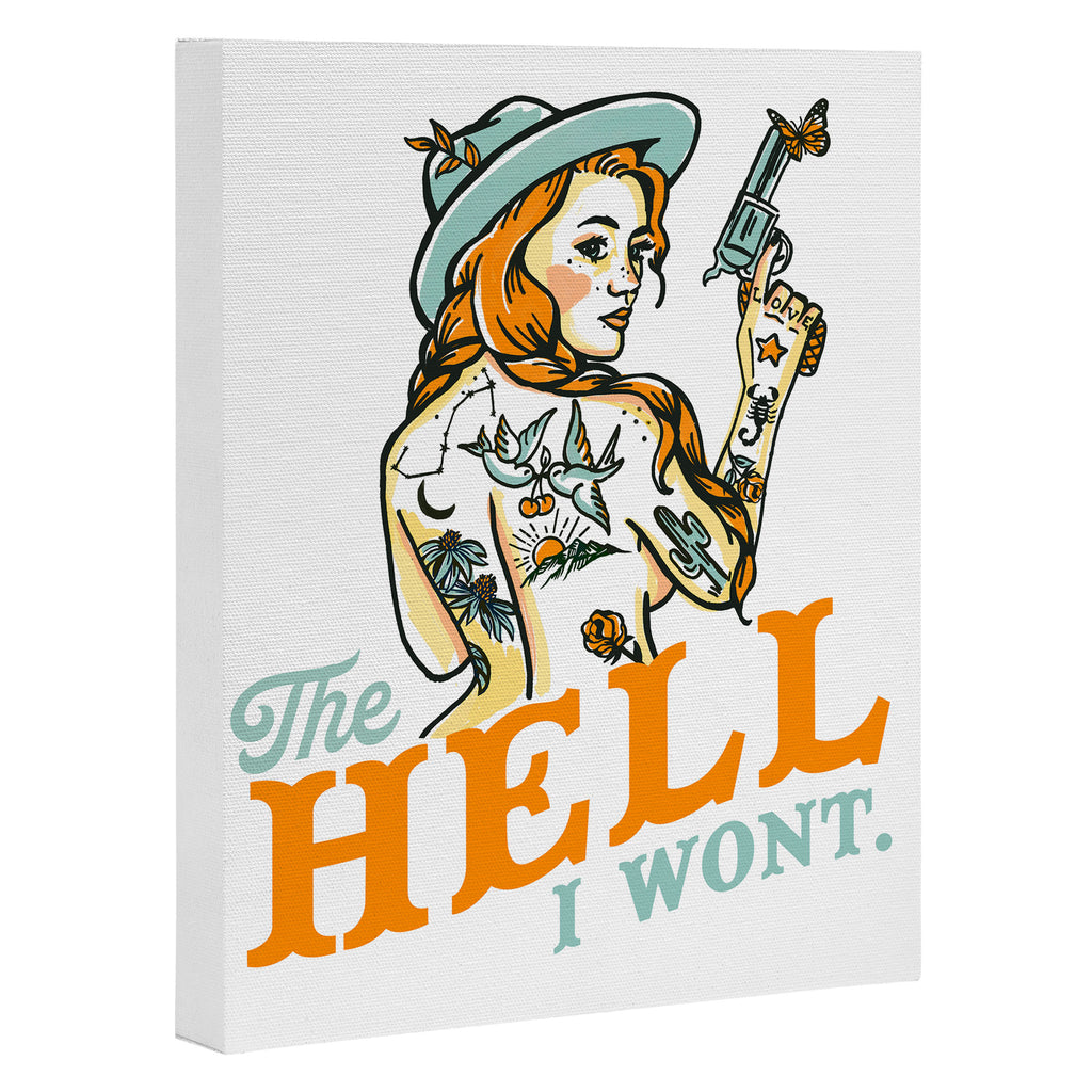 The Hell I Won't: Tattoo Redhead With A Revolver Canvas Print Gallery Image 3