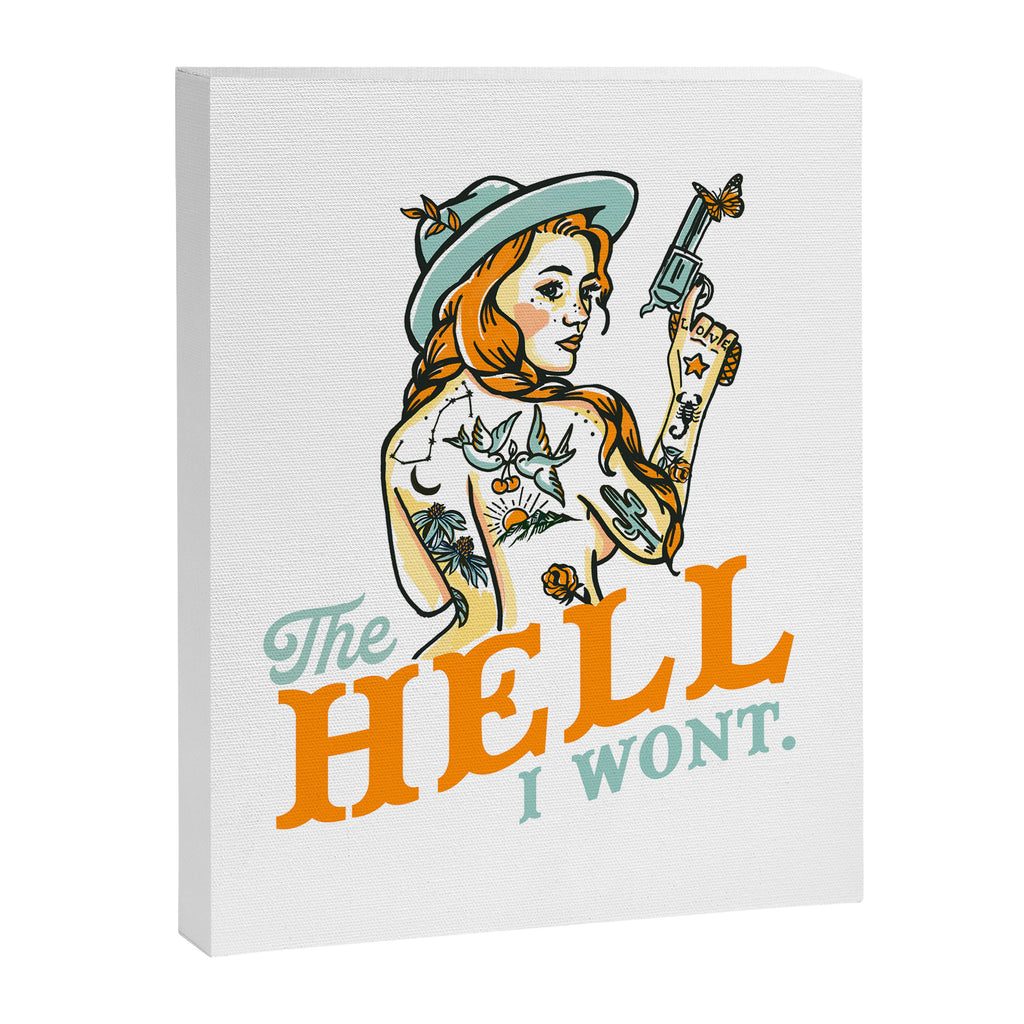 The Hell I Won't: Tattoo Redhead With A Revolver Canvas Print Gallery Image 6