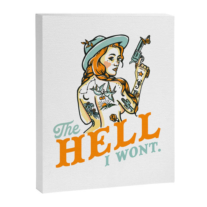 The Hell I Won't: Tattoo Redhead With A Revolver Canvas Print Gallery Image 1