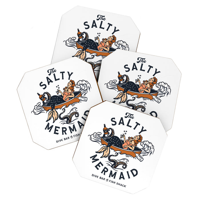 The Salty Mermaid Dive Bar & Fish Shack - Retro Pinup Mermaid Travel Art Coaster Gallery Image 1