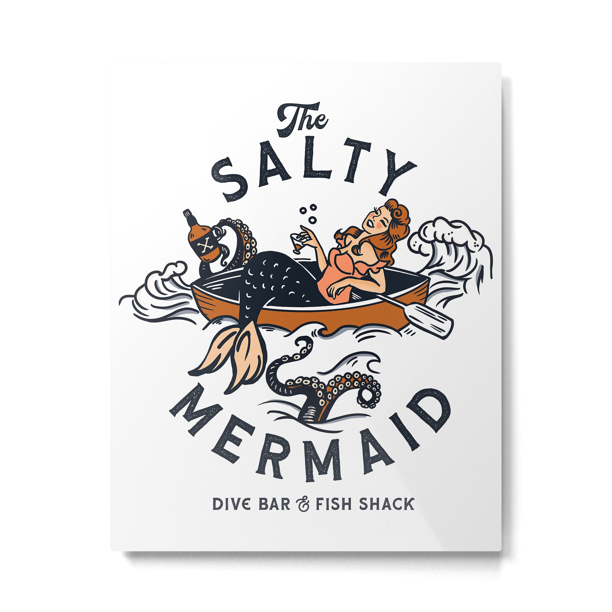 The Salty Mermaid Dive Bar & Fish Shack - Retro Pinup Mermaid Travel Art Metal Print Gallery Image 6