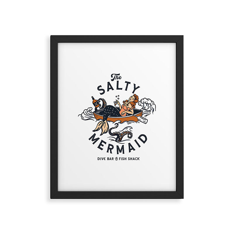 The Salty Mermaid Dive Bar & Fish Shack - Retro Pinup Mermaid Travel Art Framed Art Print Gallery Image 4