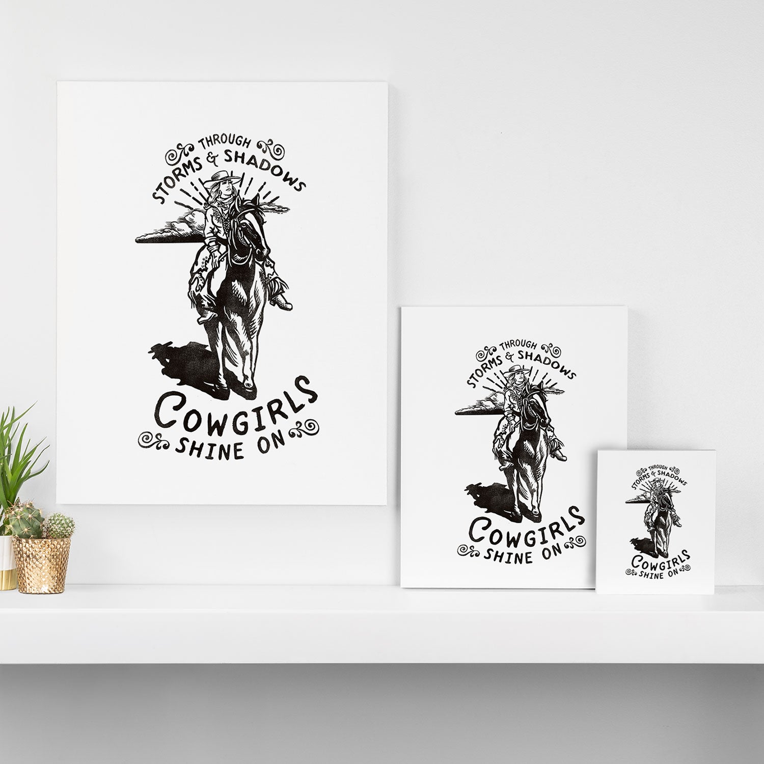 Through Storms & Shadows, Cowgirls Sine On. Retro Western Art Design. Canvas Print Gallery Image 3
