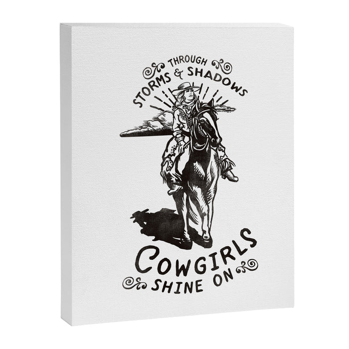 Through Storms & Shadows, Cowgirls Sine On. Retro Western Art Design. Canvas Print Gallery Image 1