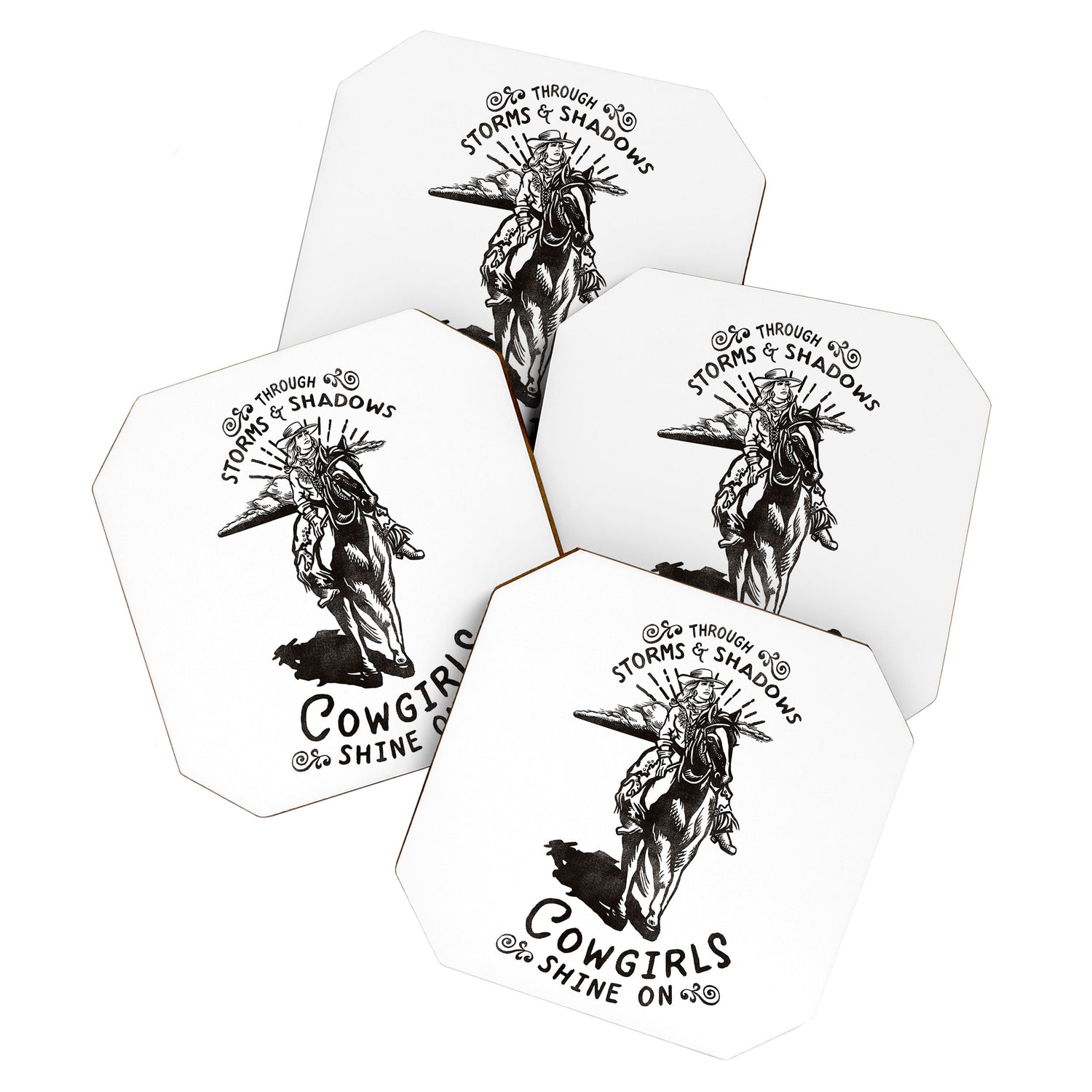 Through Storms & Shadows, Cowgirls Sine On. Retro Western Art Design. Coaster Gallery Image 1