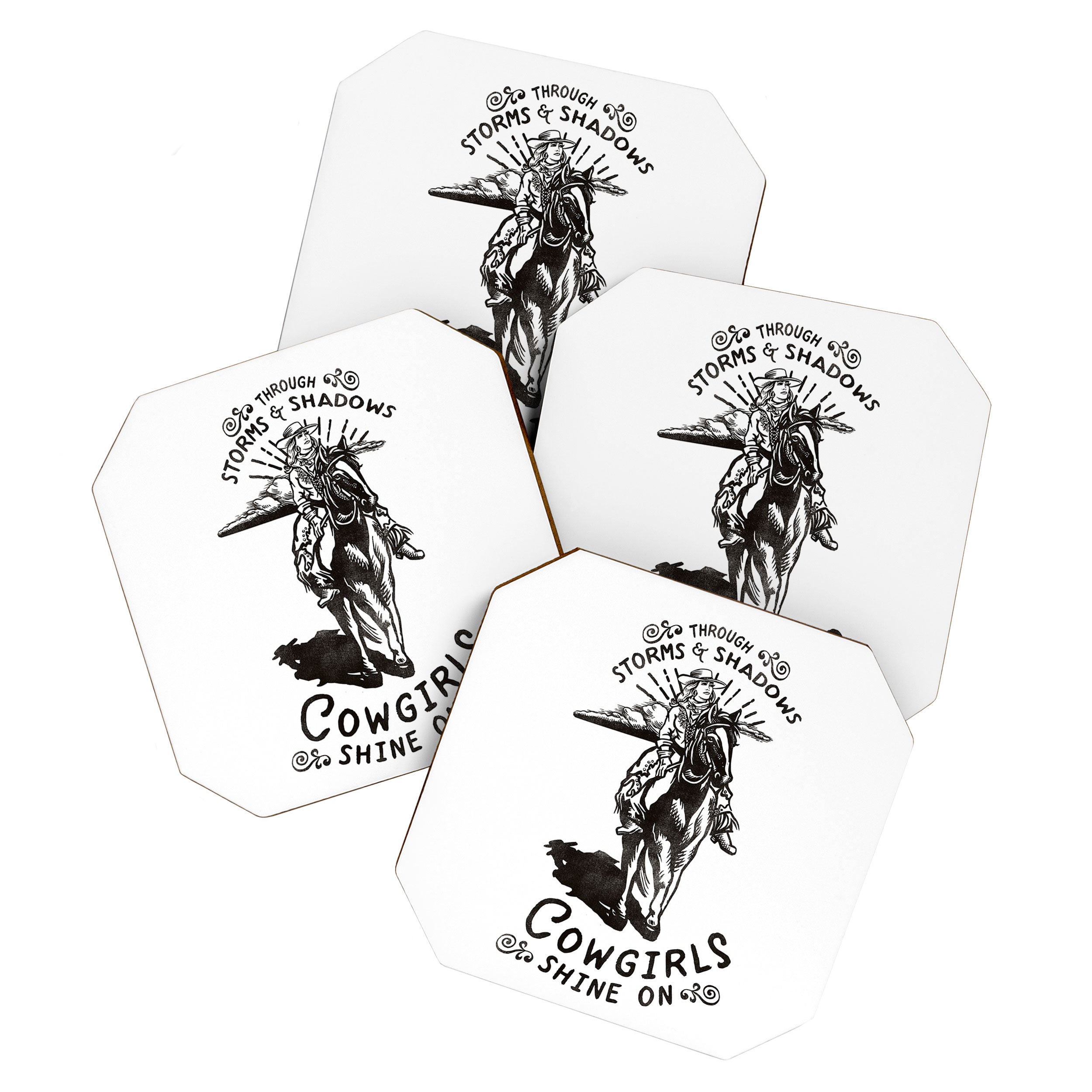 Through Storms & Shadows, Cowgirls Sine On. Retro Western Art Design. Coaster Gallery Image 1