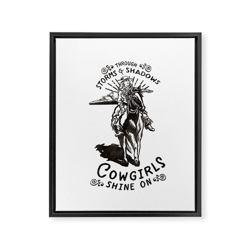 Through Storms & Shadows, Cowgirls Sine On. Retro Western Art Design. Framed Canvas Print Gallery Image 8