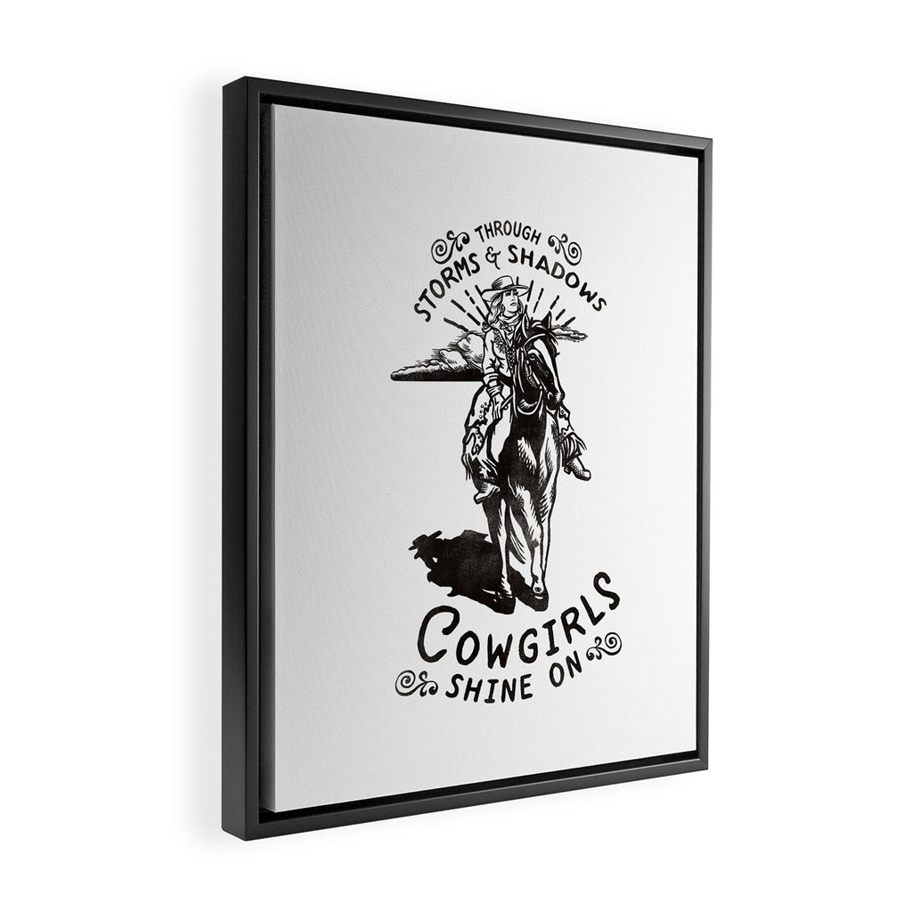 Through Storms & Shadows, Cowgirls Sine On. Retro Western Art Design. Framed Canvas Print Gallery Image 2