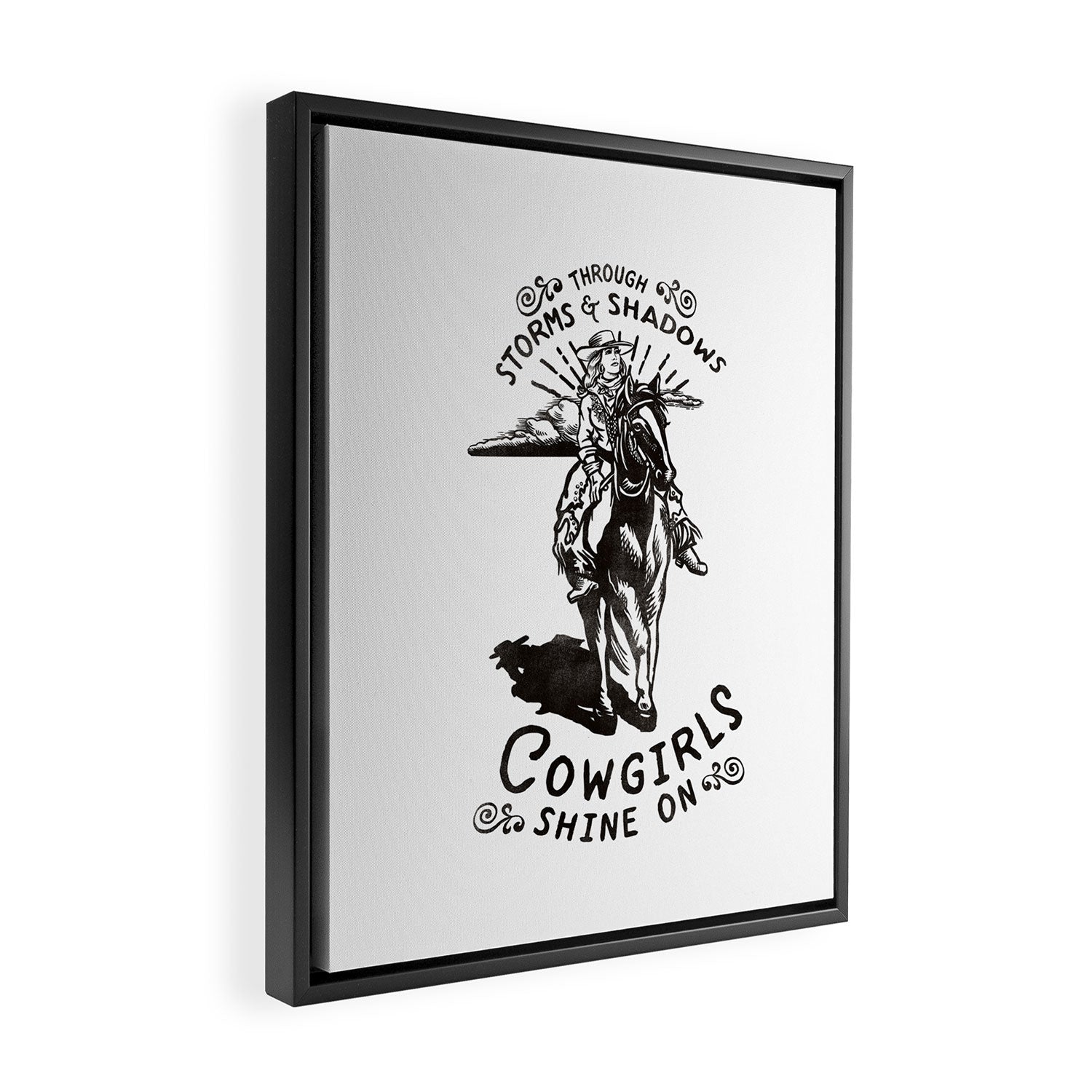 Through Storms & Shadows, Cowgirls Sine On. Retro Western Art Design. Framed Canvas Print Gallery Image 2
