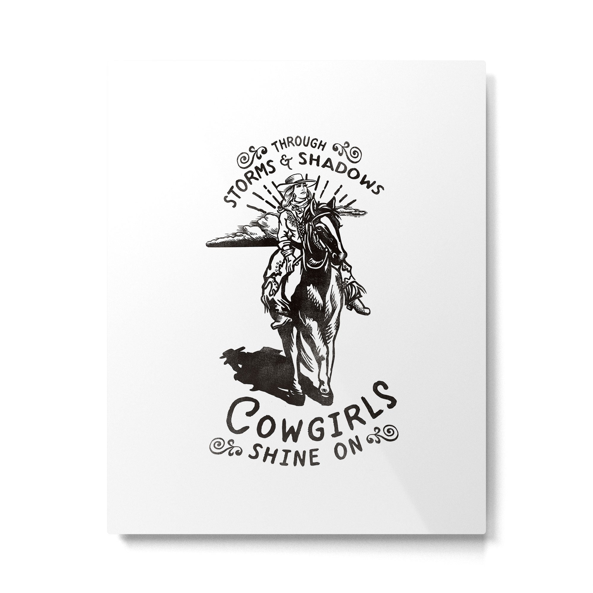 Through Storms & Shadows, Cowgirls Sine On. Retro Western Art Design. Metal Print Gallery Image 6