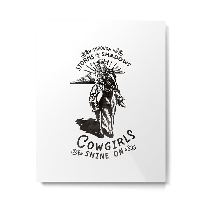 Through Storms & Shadows, Cowgirls Sine On. Retro Western Art Design. Metal Print Gallery Image 1