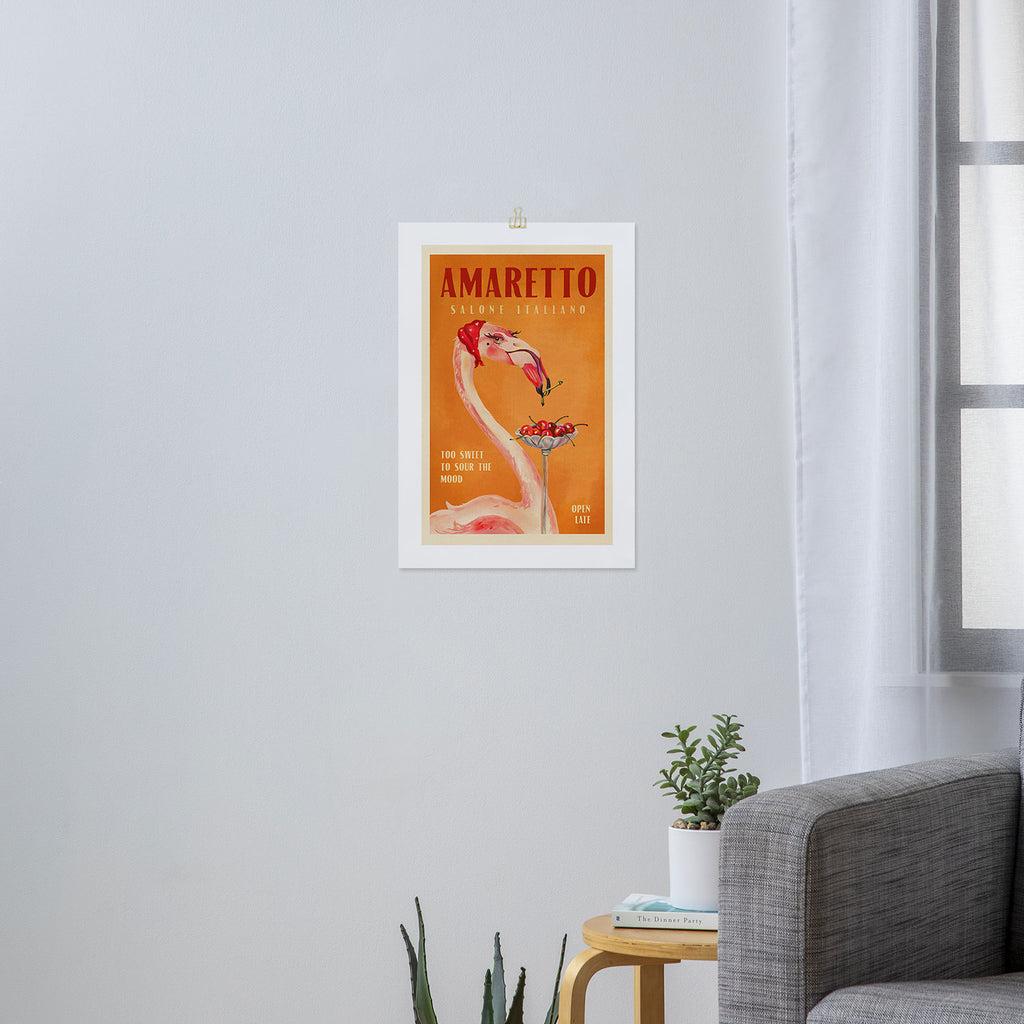 Vintage Art Deco Amaretto Poster. Cherry Flamingo Bar & Kitchen Art Art Print Gallery Image 3