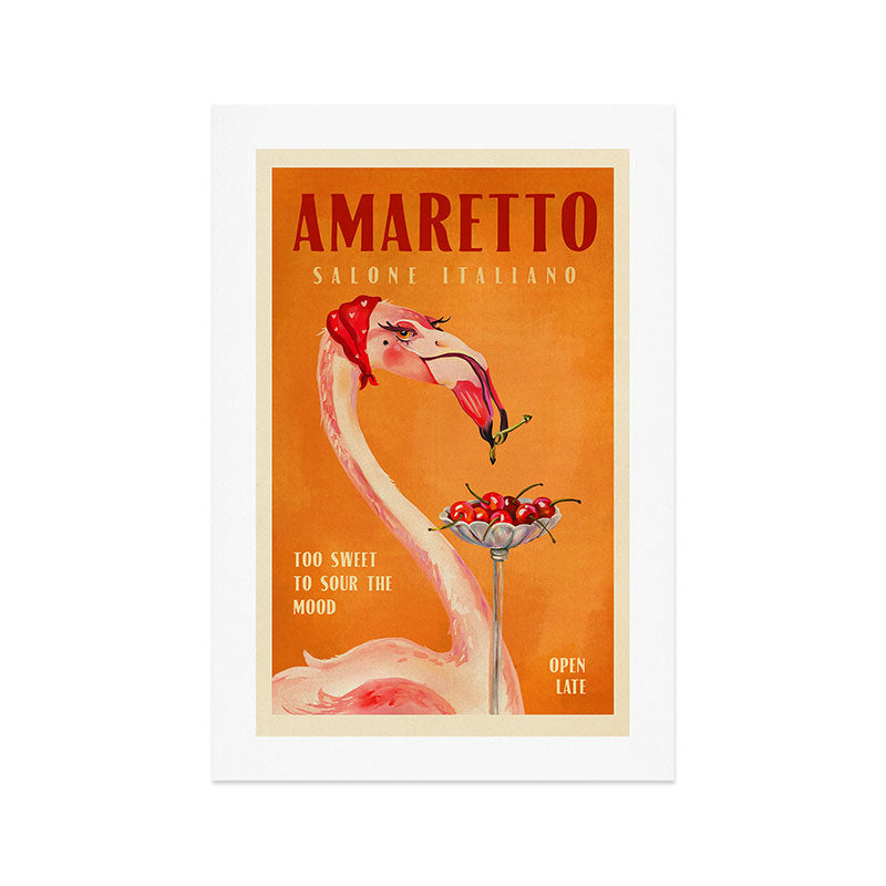 Vintage Art Deco Amaretto Poster. Cherry Flamingo Bar & Kitchen Art Art Print Gallery Image 1